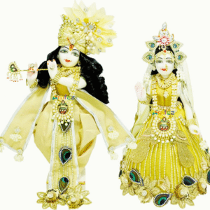Radha Krishna Golden Peacock Embroidery Patch Work Designer Dress
